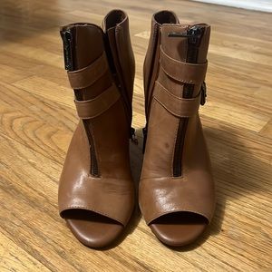 Leather booties, new never worn, tan heeled booties